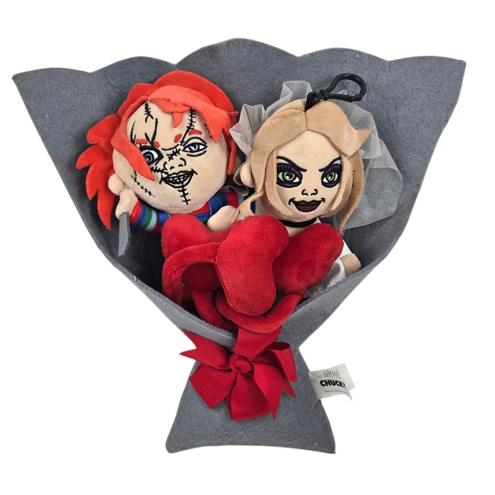 Chucky Tiffany Plush Bouquet Horror Movie Collectible Grey Red 12" Gift Decor
